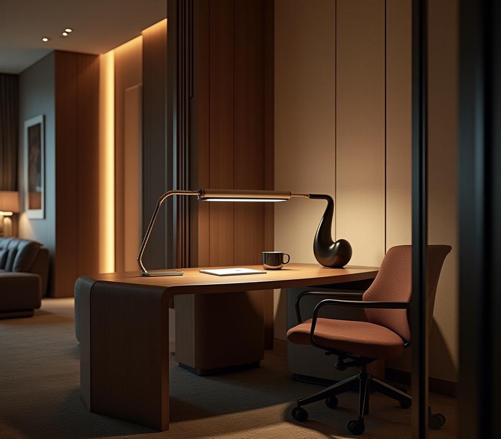 Executive Atelier room with high-end furniture and sculptural elements